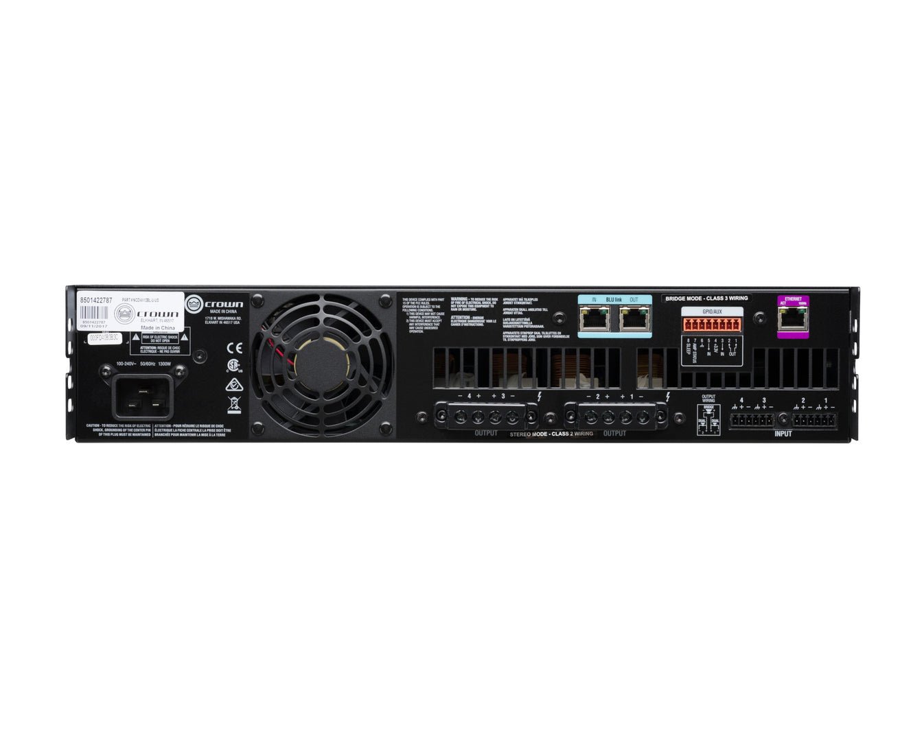 Crown CDi 4|1200BL 4-Channel 1200W DriveCore Install Amplifier with BLU link - rear view