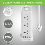 Ultraprolink 16 In 1 Tower Extension Board | Surge Protector & Spike Guard | 12 Ac Sockets (2500w) +2 Usb-a +2 Type C Port 3.4a-17w | 2m Isi Cable Power Strip For Home | Power Tower 12 | Um1190u - Image 5