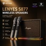 Lenyes S877 Portable Bluetooth Speaker, 200w Peak Power, 2 Wireless Mics, Bluetooth 5.3, Rgb Lights, Tws Stereo, 4500mah Battery, 10hr Playtime, Aux, Tf, Usb, Hdmi, For Parties And Karaoke, Beige - Image 5
