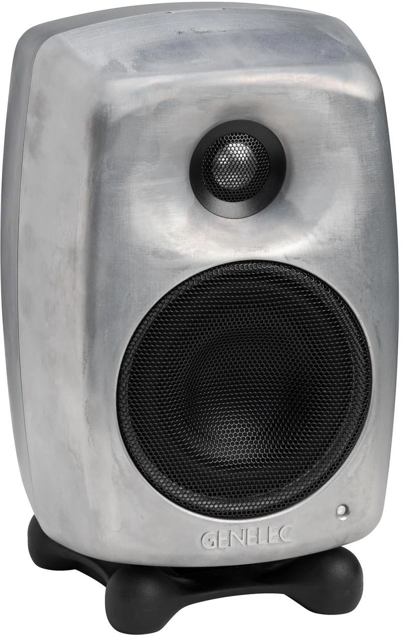 Genelec 8020RW RAW Finish Studio Monitor - front view, RAW aluminium finish