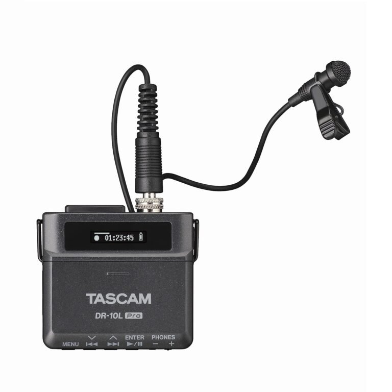 Tascam DR-10L Pro Ultra Portable Personal Recorder With Lavalier Microphone, 32-bit Float Recording, Microsdhc Card Support, And Support For Atomos Wireless Timecode