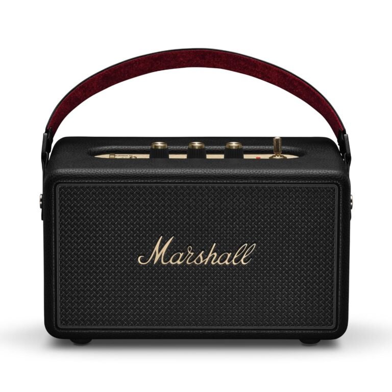 Marshall Kilburn III Portable Bluetooth Speaker With 50+ Hours Of Portable Playtime, (360° Sound), Dust & Water-Resistant (IP54) – Black & Brass.