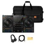 Pioneer Ddj-flx10 4-channel Professional Dj Controller - Black Bundle With Case, Laptop Stand, Headphones, Xlr Microphone Cable, And Austin Bazaar Polishing Cloth