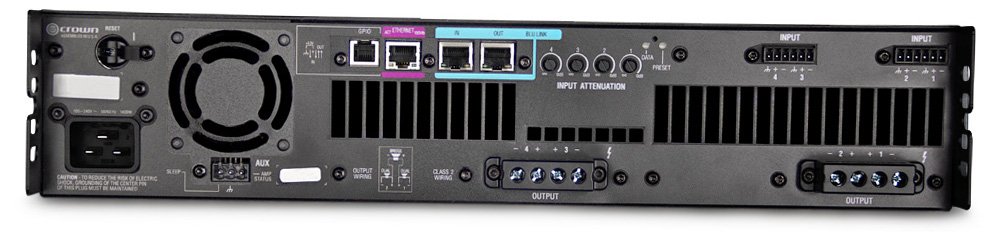 Crown DCi 4|1250N 4-Channel 1250W DriveCore Install Network Amplifier with BLU link - rear view