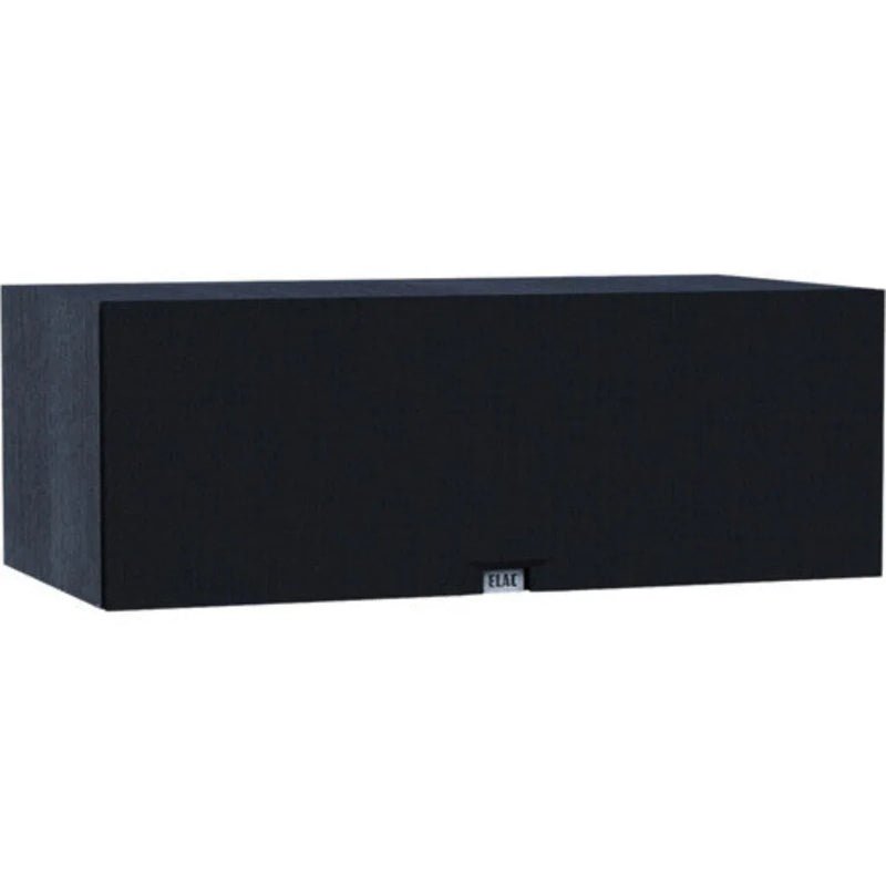 ELAC Debut 3.0 C6.3 Centre Speaker Black Brushed - three-quarter view with grille fitted, black