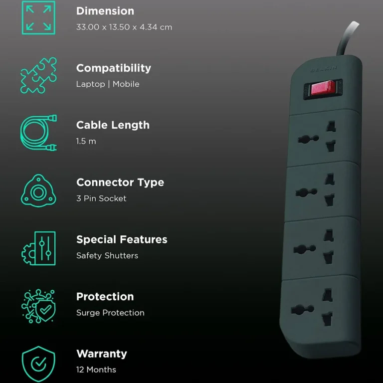 Belkin 4-Outlet Power Strip, 1.5 Metre