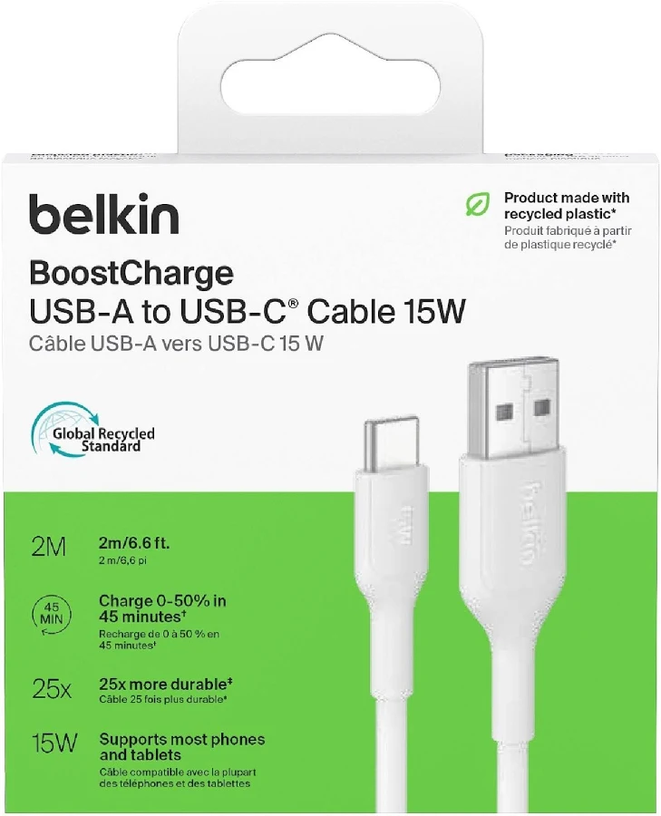 Belkin USB-A To USB-C Cable, 2 Metre — White - Image 10