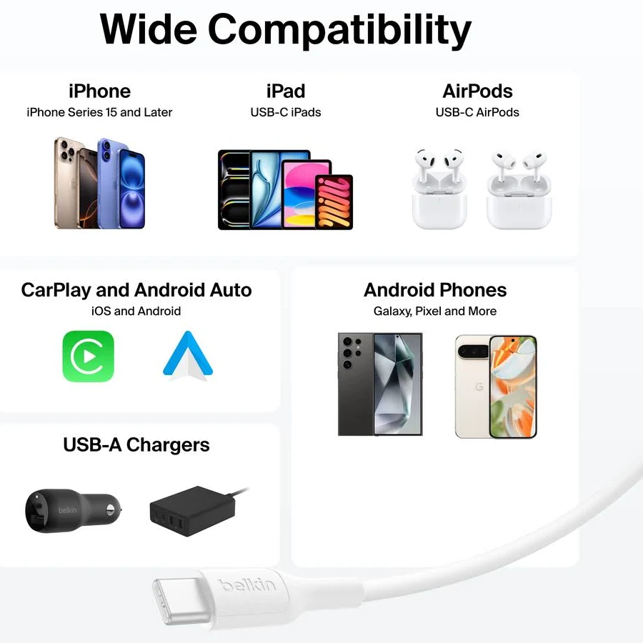 Belkin USB-A To USB-C Cable, 2 Metre — White - Image 11
