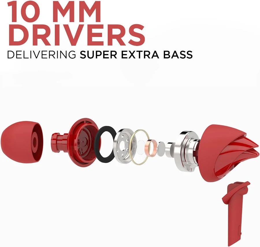 boAt BassHeads 100 Furious Red Wired Earphones with Mic - Image 3
