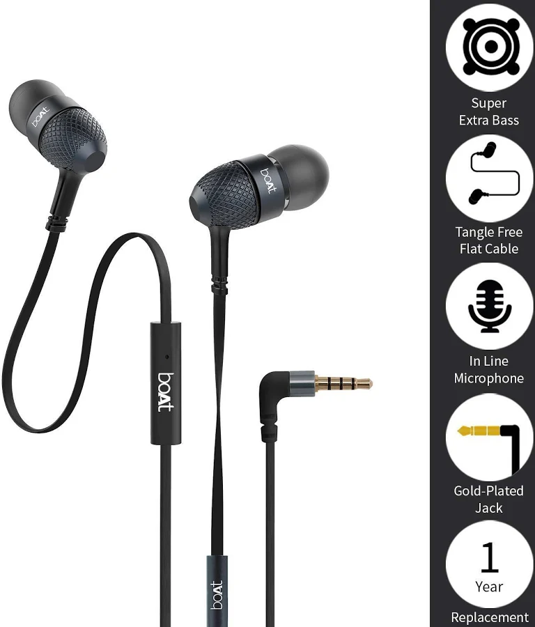 boAt BassHeads 228 Black Wired Earphones with Mic