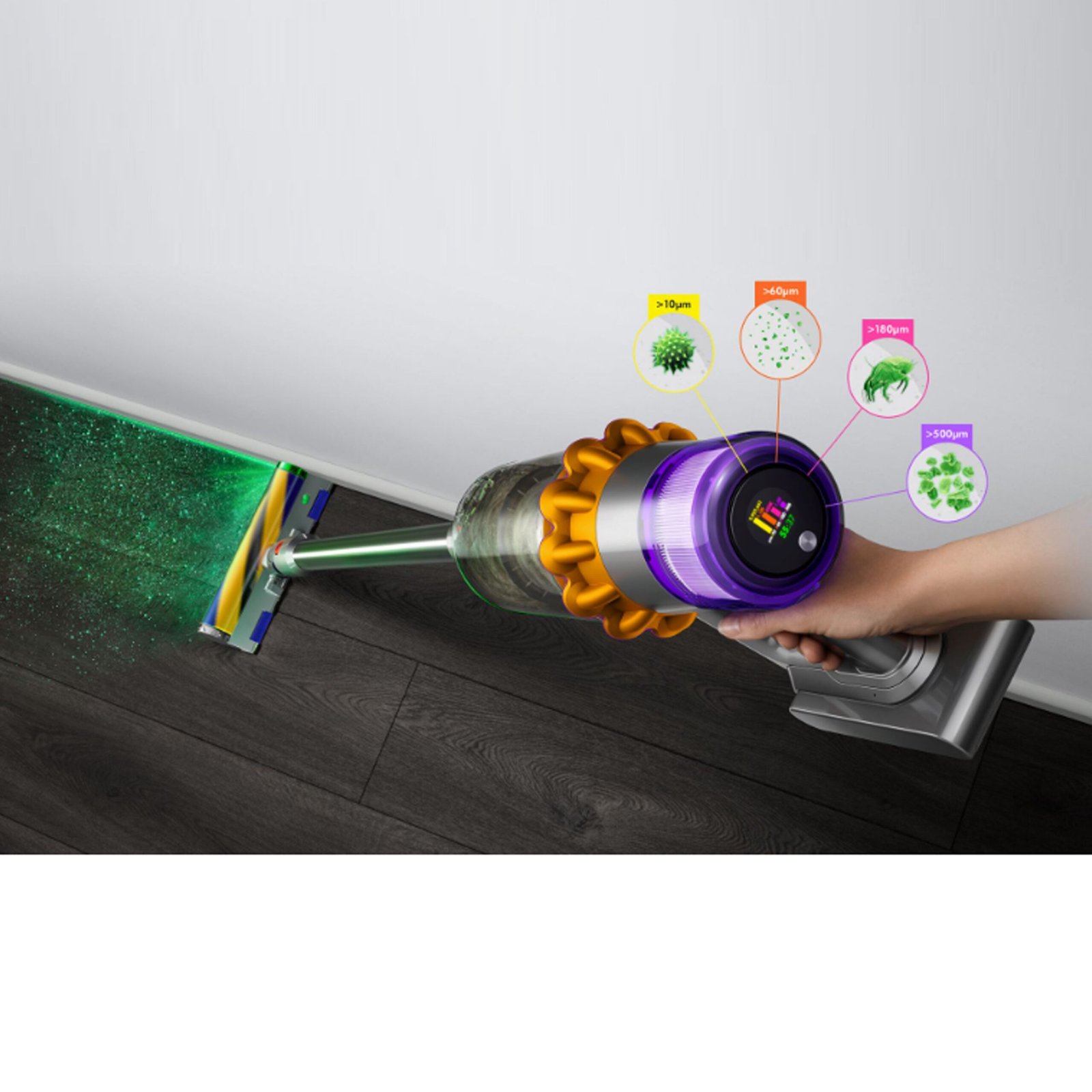 Dyson V15 Detect cordless vacuum cleaner in silver and yellow - product photo 2