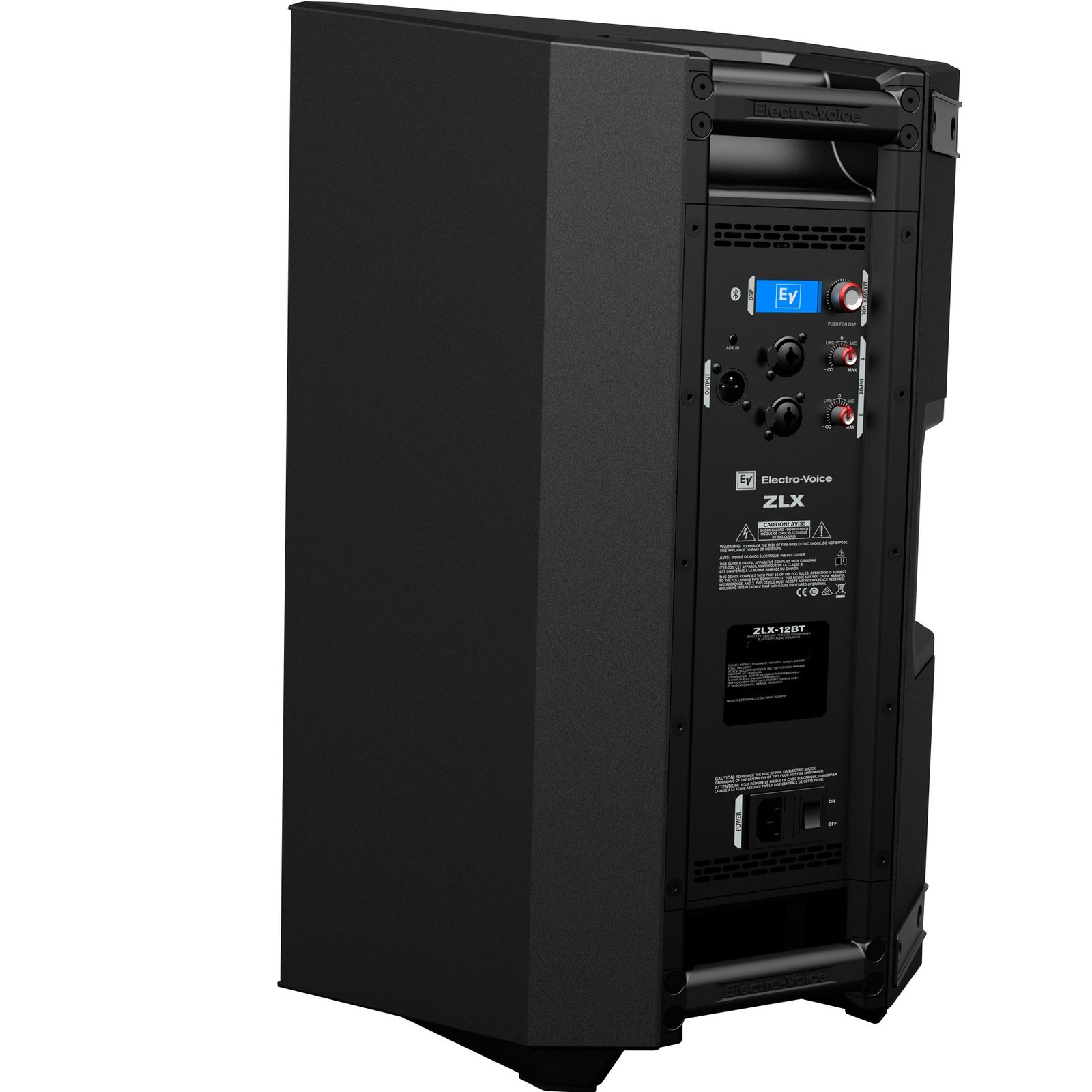 Electro-Voice ZLX-12BT - rear panel detail, QuickSmart LCD and controls visible, black