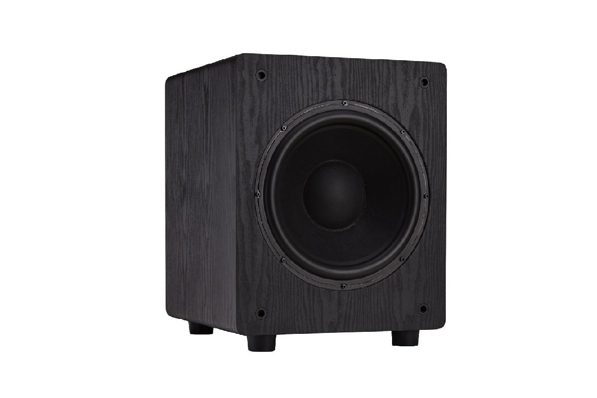 Fyne Audio F3-12 Active Subwoofer - Black Ash - front view, black ash