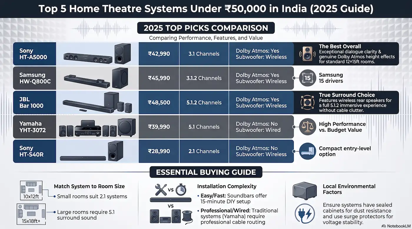 Top 5 Home Theatre Systems Under Rs 50,000 in India 2025 - Comparison Guide