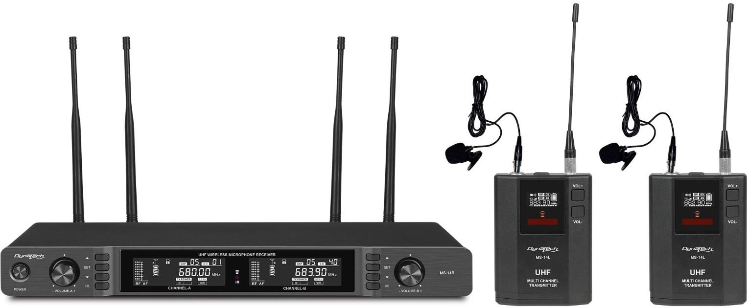 Dynatech MS-14RLL Wireless Microphone - MS-14RLL receiver with two lapel bodypacks